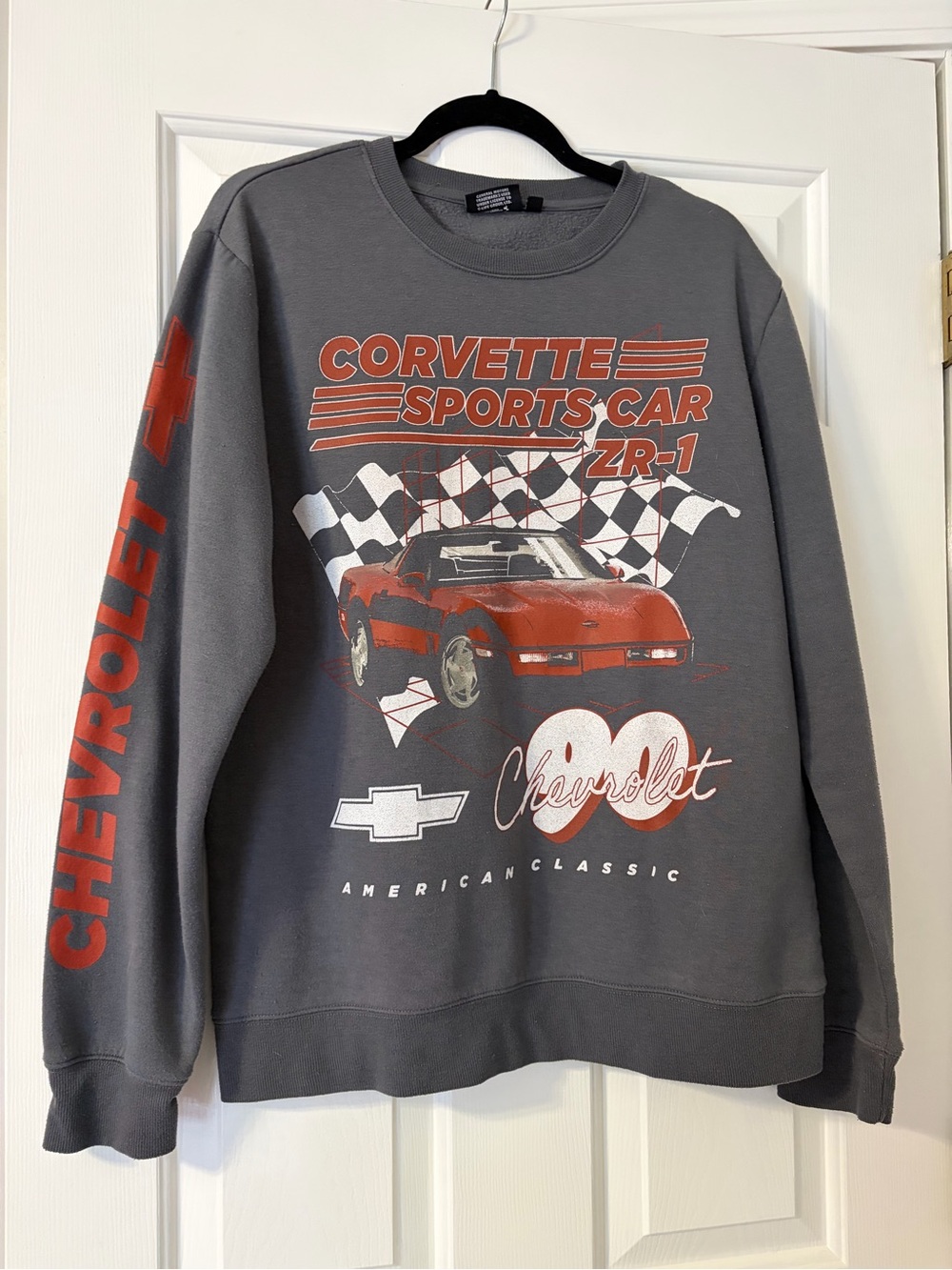 Chemistry Gray Crewneck Sweatshirt with Red Corvette Graphic